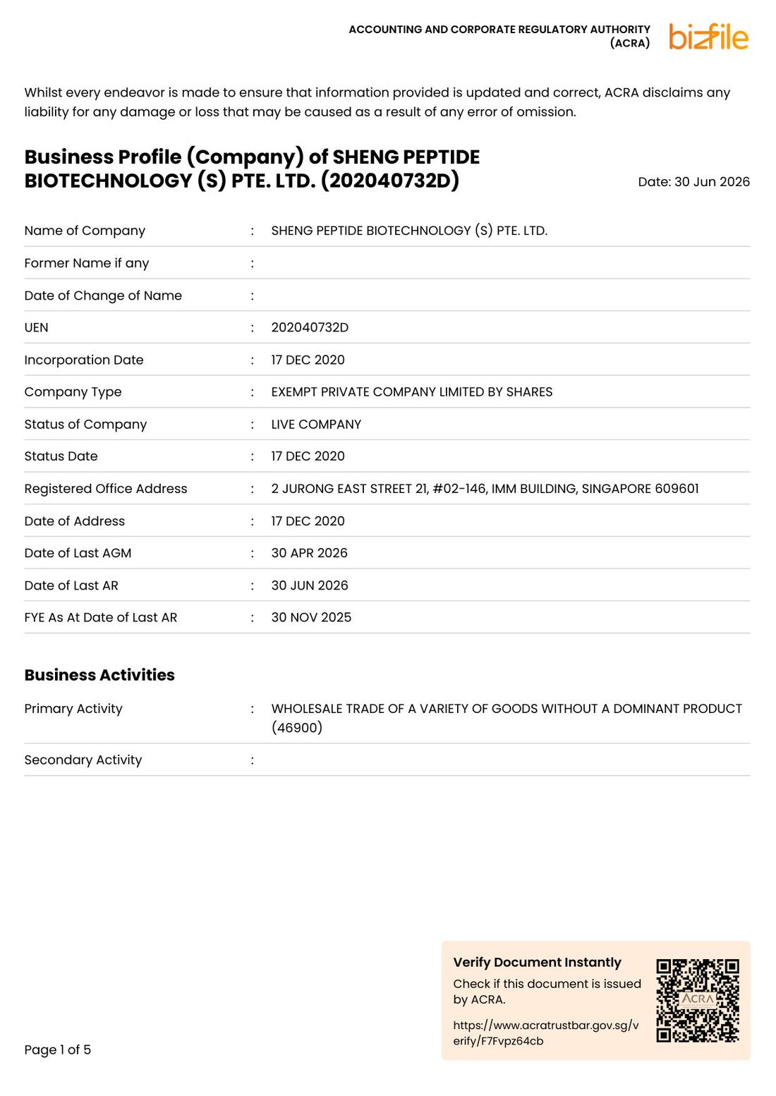ACRA Business Profile